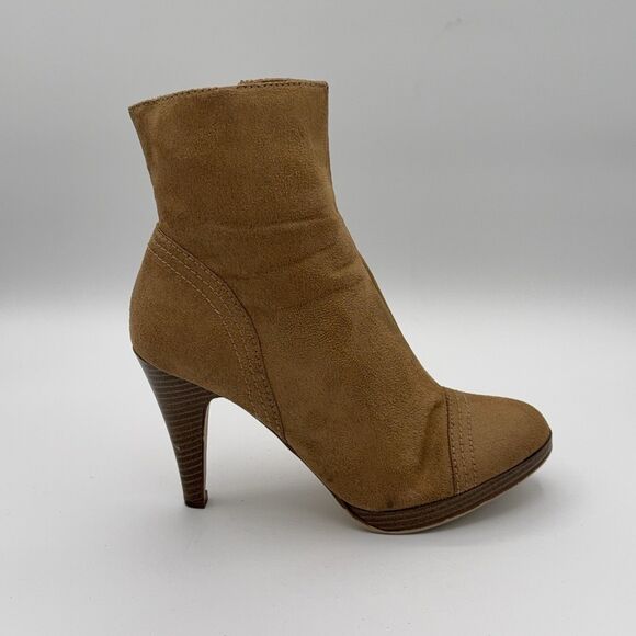 Top Moda Tan Suede Ankle Booties Women’s Size 9 High Heel Fashion Boots - Picture 1 of 9